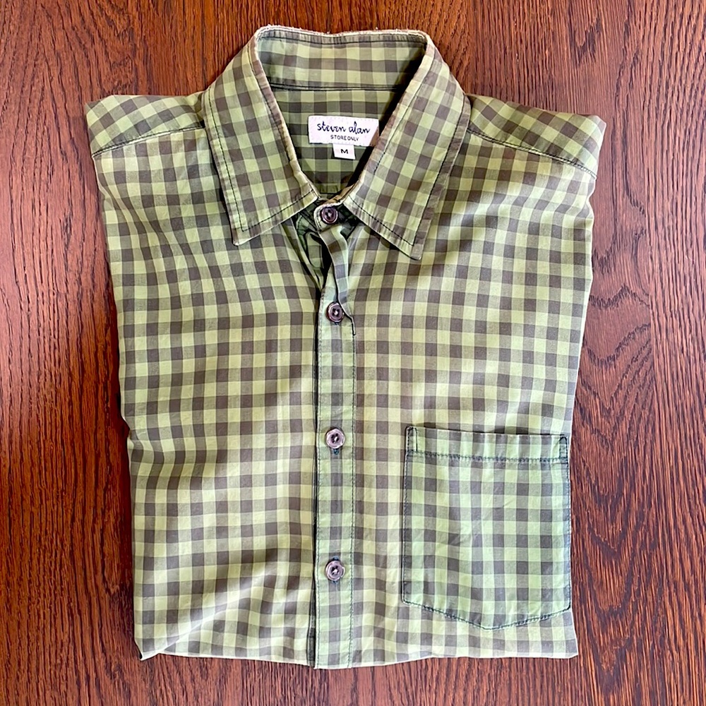 Vintage Steven Alan Green Checkered Long Sleeve Button Up